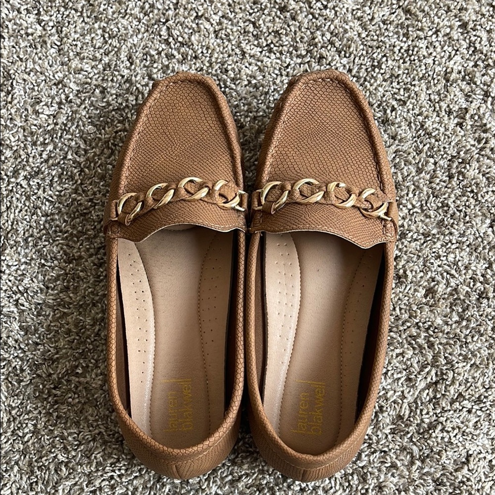 Brown Loafers with Gold Chain Detail